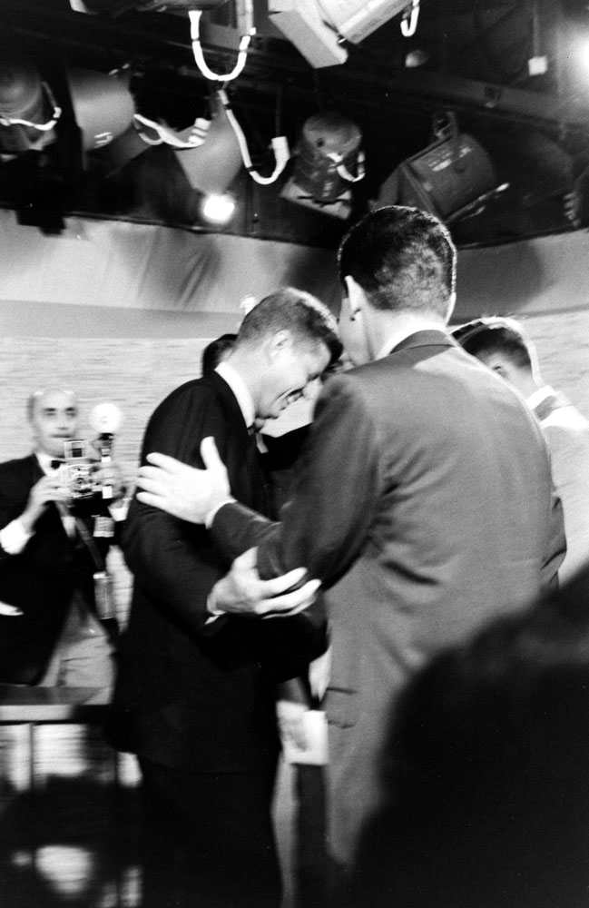 Photo of JFK and Nixon made after the second Kennedy-Nixon debate, 1960.